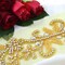 Gold Rhinestone Beaded Flower Branch Applique Long Waistline Dress Patch
